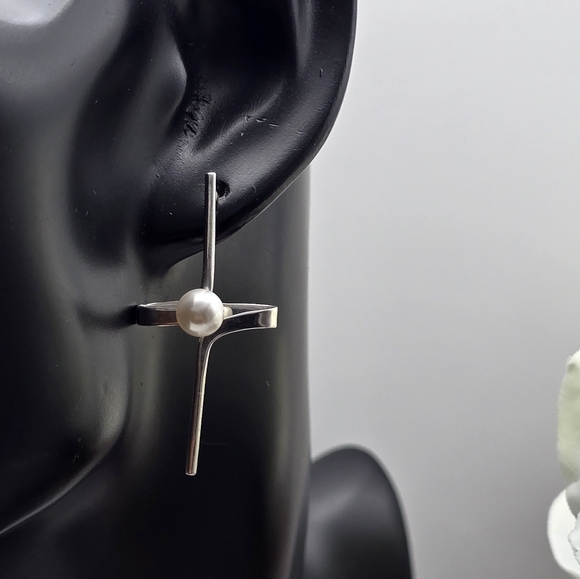 ❤️ MODERN PEARLY STERLING SILVER EARRINGS - Picture 5 of 10